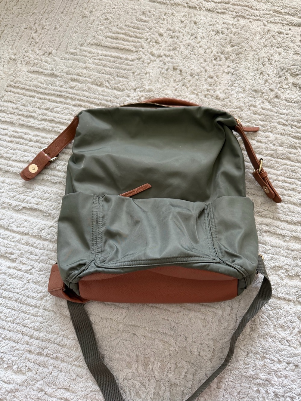 Tommy Bahama Olive Green Nylon Backpack with Brown Leather Trim